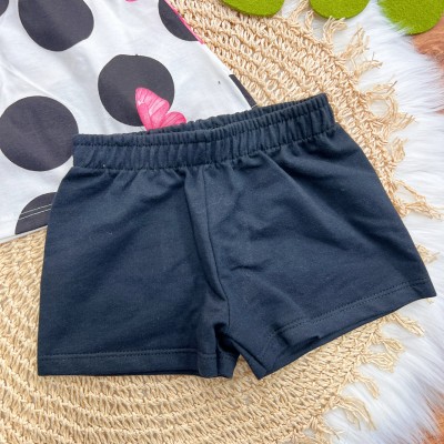 Conj. Batinha Bolotas com Borboletas e Short - Pink e Preto